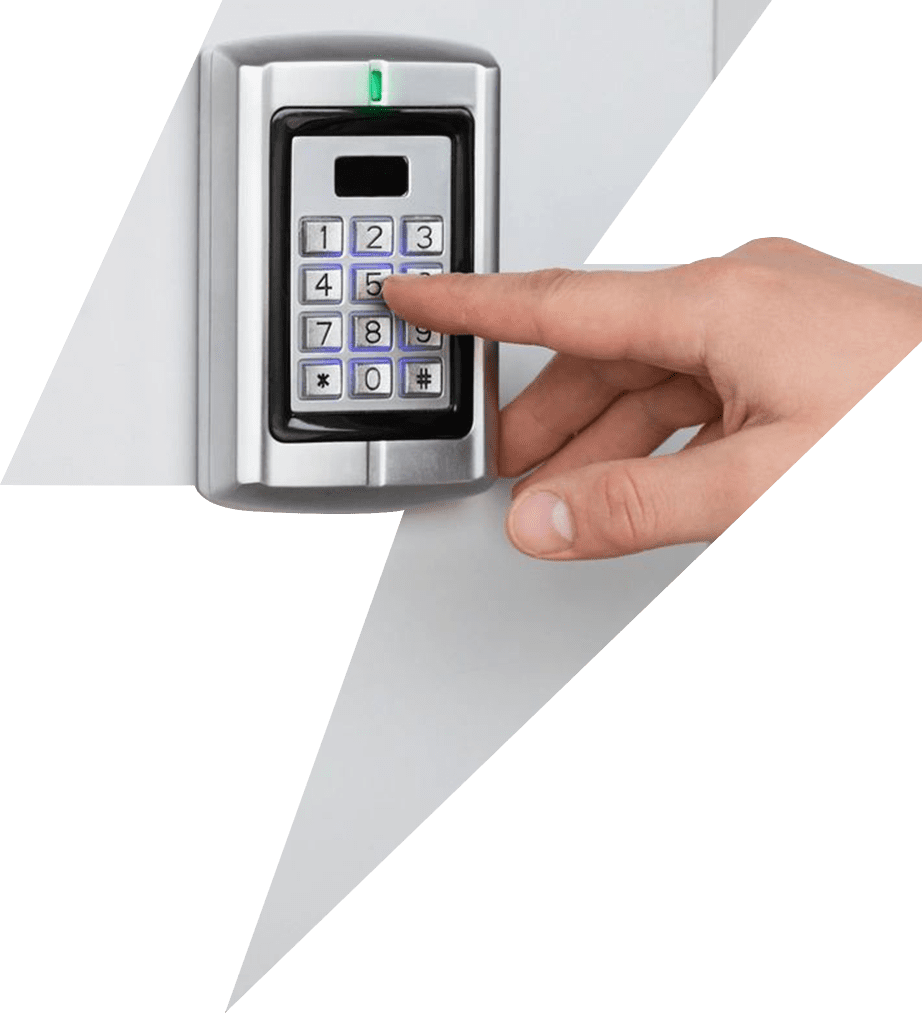 A person is using the keypad to open the door.